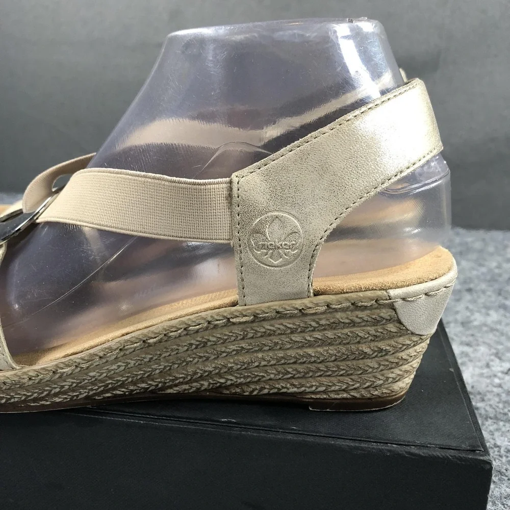 Rieker Wedge Sandals Womens 8 Beige Stretch Espadrille Medallion Comfort